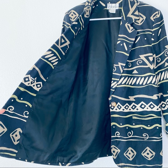 Rafaella Vintage Boho Aztec Linen Cotton Blend Single Button Oversized Blazer 10 - Picture 7 of 10